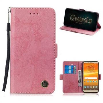 Retro Classic Leather Phone Wallet Case Cover for Motorola Moto E5 Plus - Pink
