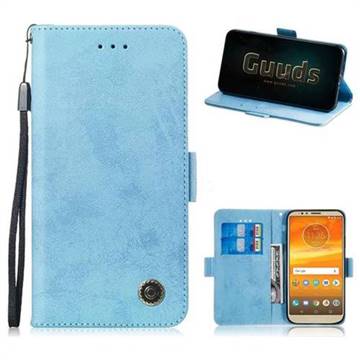 Retro Classic Leather Phone Wallet Case Cover for Motorola Moto E5 Plus - Light Blue