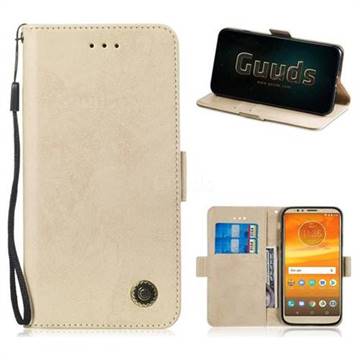 Retro Classic Leather Phone Wallet Case Cover for Motorola Moto E5 Plus - Golden