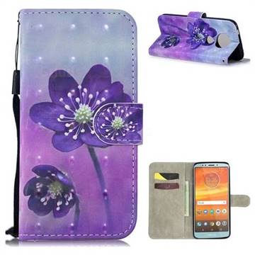 Purple Flower 3D Painted Leather Wallet Phone Case for Motorola Moto E5 Plus