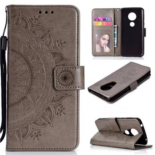 Intricate Embossing Datura Leather Wallet Case for Motorola Moto E5 Plus - Gray