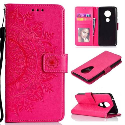 Intricate Embossing Datura Leather Wallet Case for Motorola Moto E5 Plus - Rose Red
