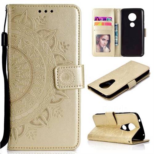 Intricate Embossing Datura Leather Wallet Case for Motorola Moto E5 Plus - Golden