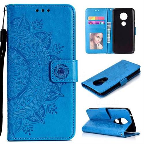 Intricate Embossing Datura Leather Wallet Case for Motorola Moto E5 Plus - Blue