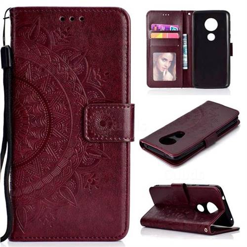 Intricate Embossing Datura Leather Wallet Case for Motorola Moto E5 Plus - Brown