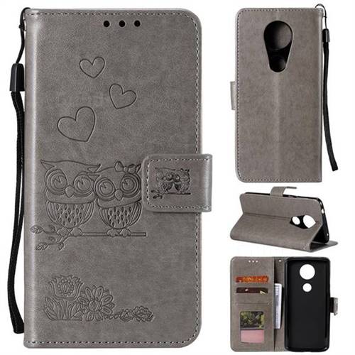 Embossing Owl Couple Flower Leather Wallet Case for Motorola Moto E5 Plus - Gray
