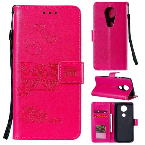 Embossing Owl Couple Flower Leather Wallet Case for Motorola Moto E5 Plus - Red