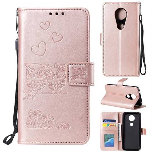 Embossing Owl Couple Flower Leather Wallet Case for Motorola Moto E5 Plus - Rose Gold