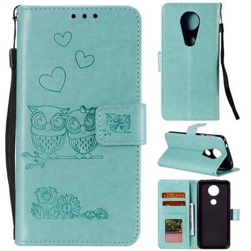 Embossing Owl Couple Flower Leather Wallet Case for Motorola Moto E5 Plus - Green