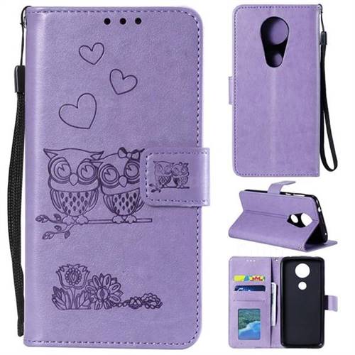 Embossing Owl Couple Flower Leather Wallet Case for Motorola Moto E5 Plus - Purple