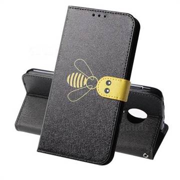 Silk Texture Bee Pattern Leather Phone Case for Motorola Moto E5 Plus - Black