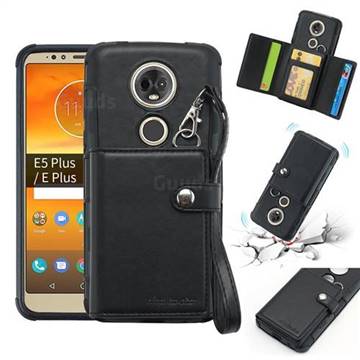 Retro Multi-function Leather Wallet Phone Case for Motorola Moto E5 Plus - Black