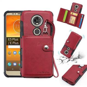 Retro Multi-function Leather Wallet Phone Case for Motorola Moto E5 Plus - Wine Red