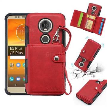 Retro Multi-function Leather Wallet Phone Case for Motorola Moto E5 Plus - Red
