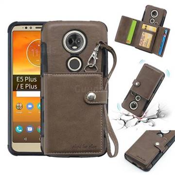 Retro Multi-function Leather Wallet Phone Case for Motorola Moto E5 Plus - Coffee