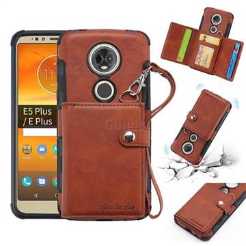 Retro Multi-function Leather Wallet Phone Case for Motorola Moto E5 Plus - Brown
