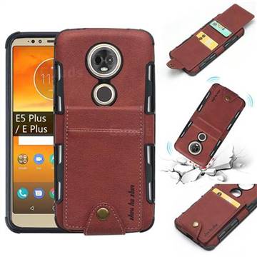 Woven Pattern Multi-function Leather Phone Case for Motorola Moto E5 Plus - Brown