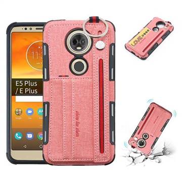 British Style Canvas Pattern Multi-function Leather Phone Case for Motorola Moto E5 Plus - Pink