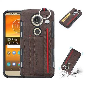 British Style Canvas Pattern Multi-function Leather Phone Case for Motorola Moto E5 Plus - Brown