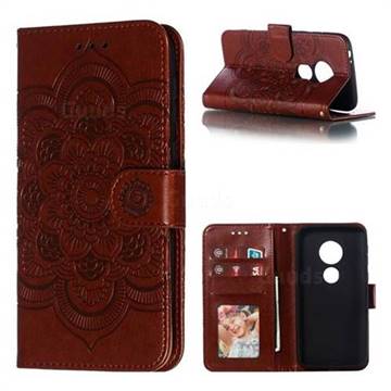 Intricate Embossing Datura Solar Leather Wallet Case for Motorola Moto E5 Play Go - Brown
