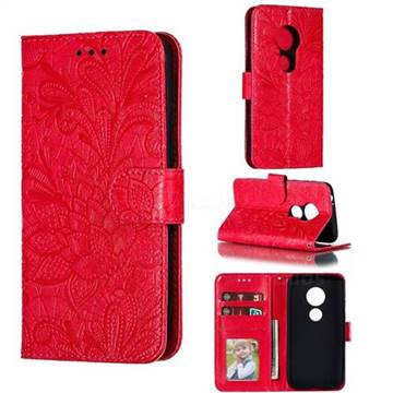 Intricate Embossing Lace Jasmine Flower Leather Wallet Case for Motorola Moto E5 Play Go - Red