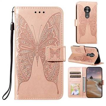 Intricate Embossing Vivid Butterfly Leather Wallet Case for Motorola Moto E5 Play Go - Rose Gold