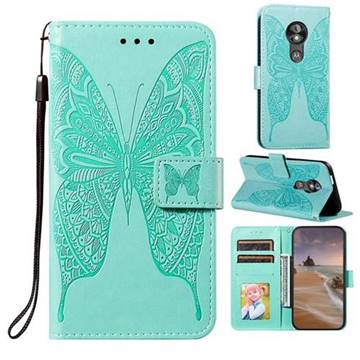 Intricate Embossing Vivid Butterfly Leather Wallet Case for Motorola Moto E5 Play Go - Green