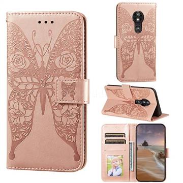 Intricate Embossing Rose Flower Butterfly Leather Wallet Case for Motorola Moto E5 Play Go - Rose Gold