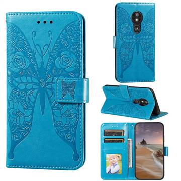 Intricate Embossing Rose Flower Butterfly Leather Wallet Case for Motorola Moto E5 Play Go - Blue