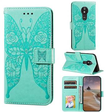 Intricate Embossing Rose Flower Butterfly Leather Wallet Case for Motorola Moto E5 Play Go - Green