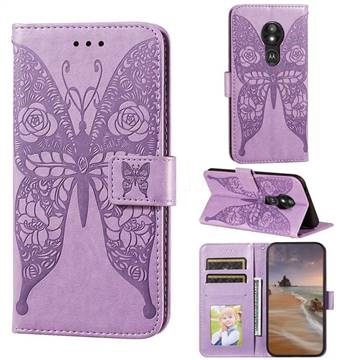 Intricate Embossing Rose Flower Butterfly Leather Wallet Case for Motorola Moto E5 Play Go - Purple
