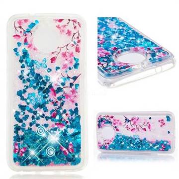 Blue Plum Blossom Dynamic Liquid Glitter Quicksand Soft TPU Case for Motorola Moto E5 Play