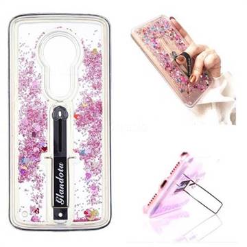 Concealed Ring Holder Stand Glitter Quicksand Dynamic Liquid Phone Case for Motorola Moto E5 Play - Rose