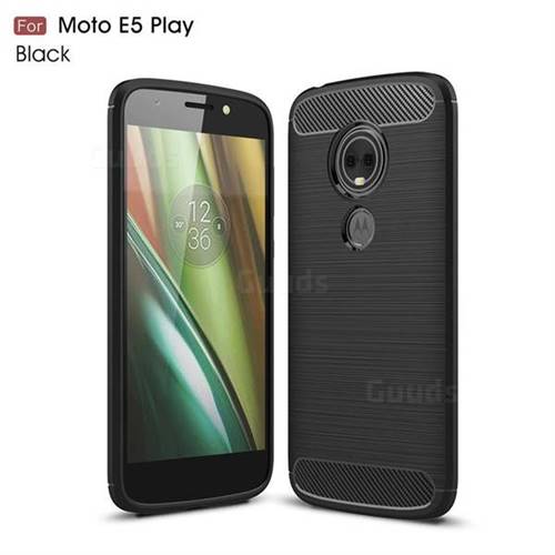 Luxury Carbon Fiber Brushed Wire Drawing Silicone TPU Back Cover for Motorola Moto E5 Play - Black