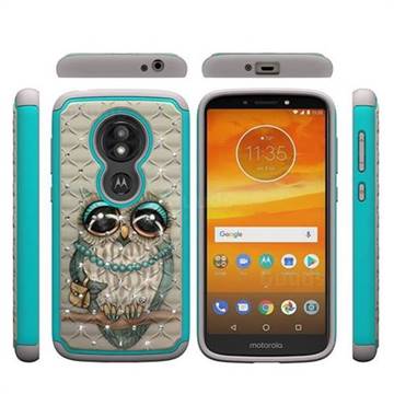 Sweet Gray Owl Studded Rhinestone Bling Diamond Shock Absorbing Hybrid Defender Rugged Phone Case Cover for Motorola Moto E5 Play
