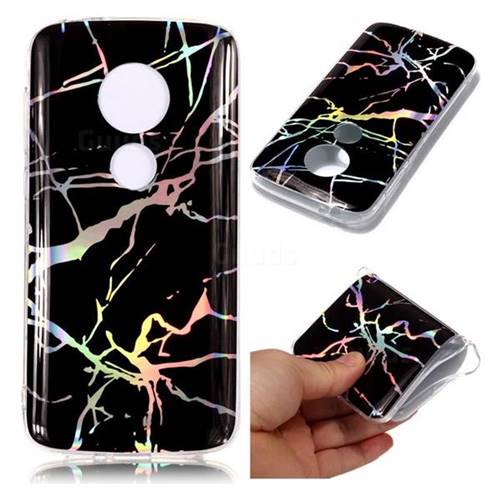 Plating Black Marble Pattern Bright Color Laser Soft TPU Case for Motorola Moto E5 Play