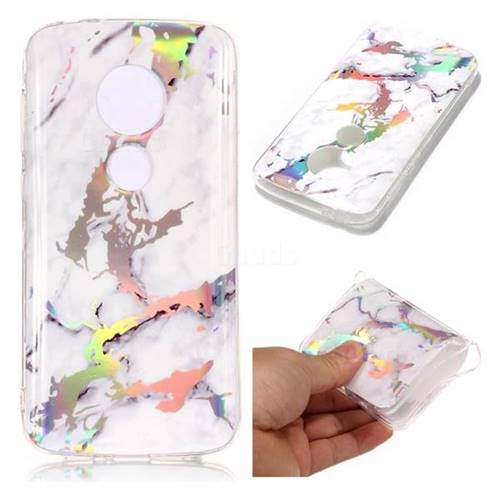 White Marble Pattern Bright Color Laser Soft TPU Case for Motorola Moto E5 Play