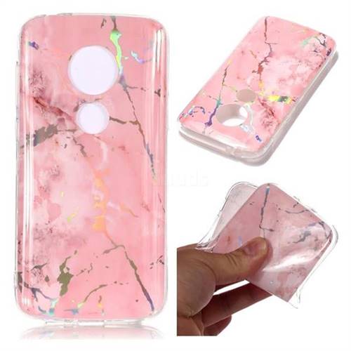 Powder Pink Marble Pattern Bright Color Laser Soft TPU Case for Motorola Moto E5 Play