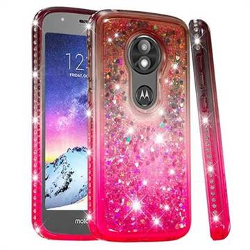 Diamond Frame Liquid Glitter Quicksand Sequins Phone Case for Motorola Moto E5 Play - Gray Pink