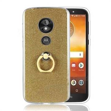 Luxury Soft TPU Glitter Back Ring Cover with 360 Rotate Finger Holder Buckle for Motorola Moto E5 Play - Golden