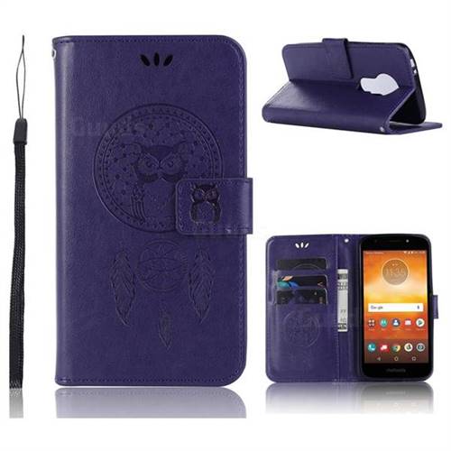 Intricate Embossing Owl Campanula Leather Wallet Case for Motorola Moto E5 Play - Purple