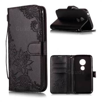 Intricate Embossing Lotus Mandala Flower Leather Wallet Case for Motorola Moto E5 Play - Black