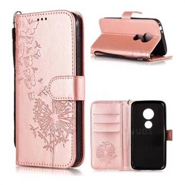 Intricate Embossing Dandelion Butterfly Leather Wallet Case for Motorola Moto E5 Play - Rose Gold