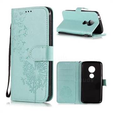 Intricate Embossing Dandelion Butterfly Leather Wallet Case for Motorola Moto E5 Play - Green