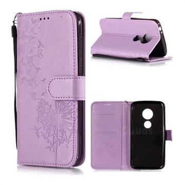 Intricate Embossing Dandelion Butterfly Leather Wallet Case for Motorola Moto E5 Play - Purple
