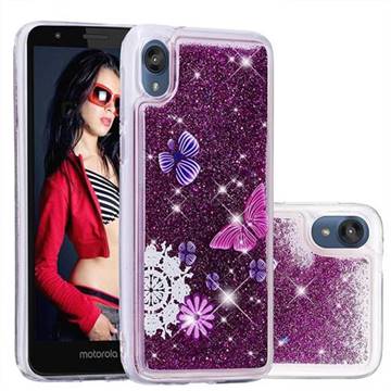 Purple Flower Butterfly Dynamic Liquid Glitter Quicksand Soft TPU Case for Motorola Moto E6