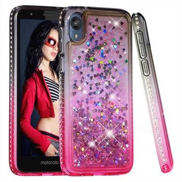 Diamond Frame Liquid Glitter Quicksand Sequins Phone Case for Motorola Moto E6 - Gray Pink