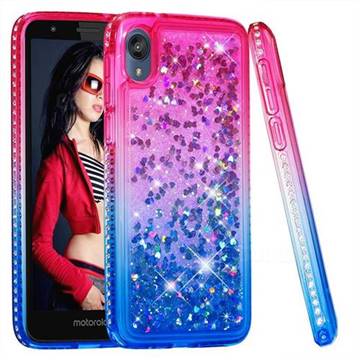 Diamond Frame Liquid Glitter Quicksand Sequins Phone Case for Motorola Moto E6 - Pink Blue