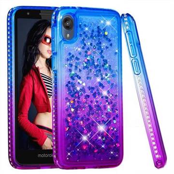 Diamond Frame Liquid Glitter Quicksand Sequins Phone Case for Motorola Moto E6 - Blue Purple