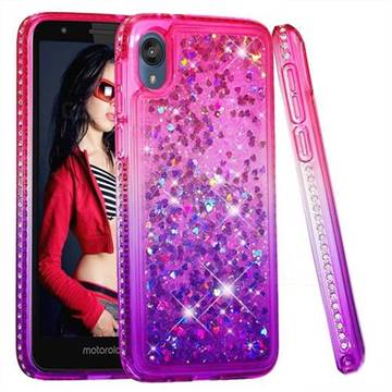 Diamond Frame Liquid Glitter Quicksand Sequins Phone Case for Motorola Moto E6 - Pink Purple